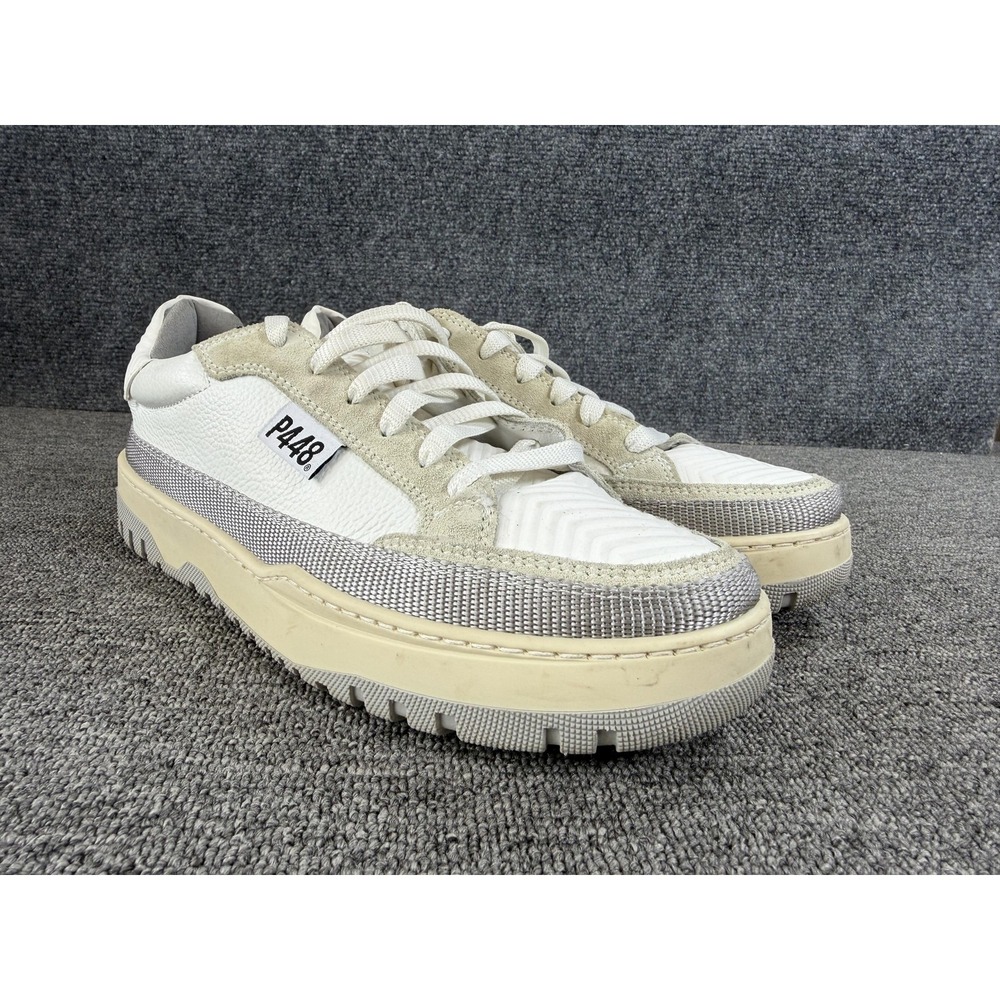 P448 Shoes Mens Size 10 White Leather Low Top Casual Sneakers Lace Up Made Italy